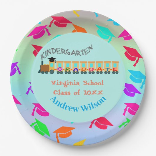 Kleurrijke Graduation Cap Afstuderen Train Papieren Bordje (Voorkant)