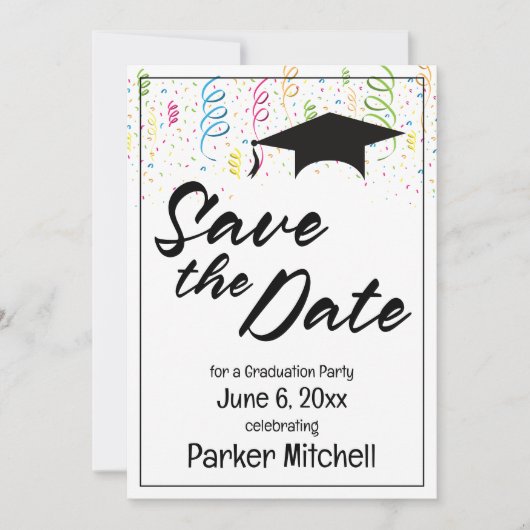 Kleurrijke Graduation Party Save the Date Kaart (Voorkant)