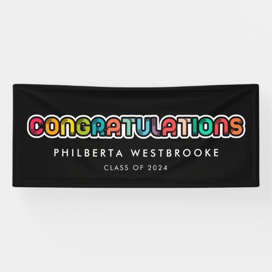 kleurrijke Gradupartij Gefeliciteerd Spandoek (Horizontaal)