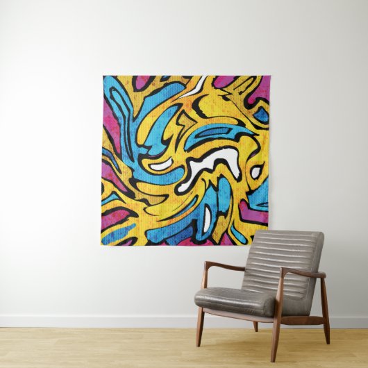 Kleurrijke Graffiti Abstracte zwarte achtergrond Wandkleed (In situ)