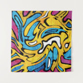 Kleurrijke Graffiti Abstracte zwarte achtergrond Wandkleed (Voorkant)