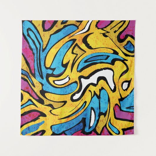 Kleurrijke Graffiti Abstracte zwarte achtergrond Wandkleed (Voorkant)