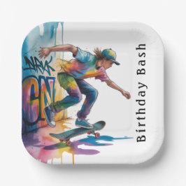 Kleurrijke Graffiti Jongens Verjaardagsfeest Papieren Bordje