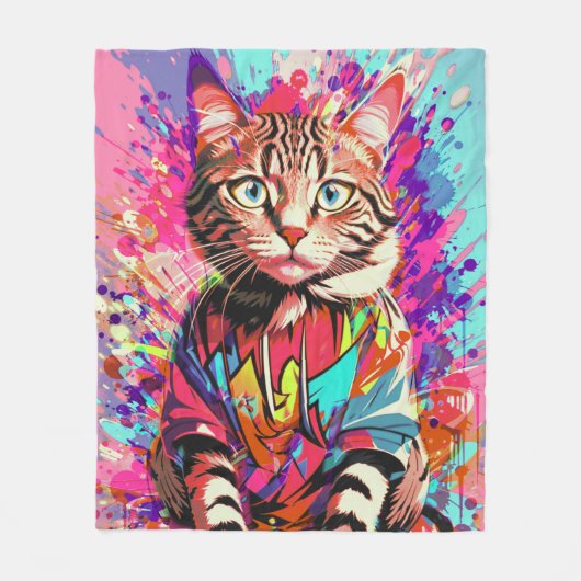 Kleurrijke Graffiti Kat Een uitbarsting van katach Fleece Deken (Voorkant)
