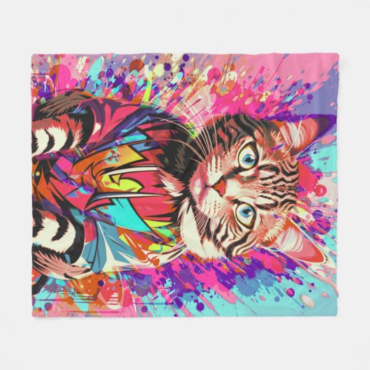 Kleurrijke Graffiti Kat Een uitbarsting van katach Fleece Deken (Voorkant (Horizontaal))