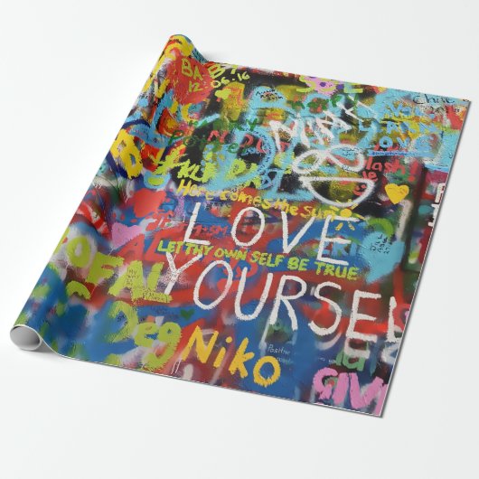 Kleurrijke graffiti kunst, cadeaupapier (Uitgerold)