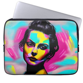 Kleurrijke graffiti kunst | Mooie felle vrouw Laptop Sleeve