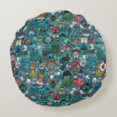 Kleurrijke graffiti kunst, rond kussen (Achterkant)