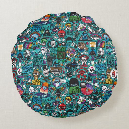 Kleurrijke graffiti kunst, rond kussen (Achterkant)