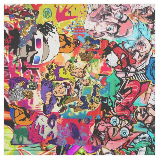 Kleurrijke graffiti muurcollage stof (Swatch)