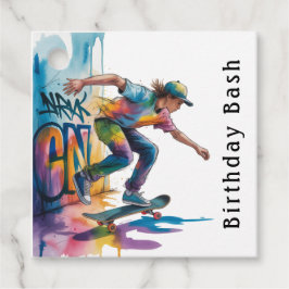 Kleurrijke Graffiti Skateboarder Verjaardagsfeest Bedankjes Labels