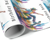 Kleurrijke Graffiti Skateboarder Verjaardagsfeest Cadeaupapier (Rol Hoek)