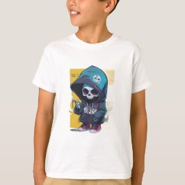 Kleurrijke graffiti stijl Chibi schedel in capucho T-shirt