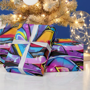 Kleurrijke graffiti-straatkunstpatroon met felle k cadeaupapier