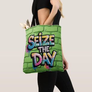 Kleurrijke Graffiti Tekst Zeggend Grijp De Dag Tote Bag