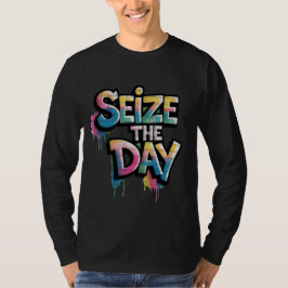 Kleurrijke Graffiti Tekst Zegt Grijp De Dag T-shirt