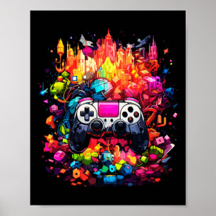 Kleurrijke Graffiti Tie Dye Splash Video Game Cont Poster