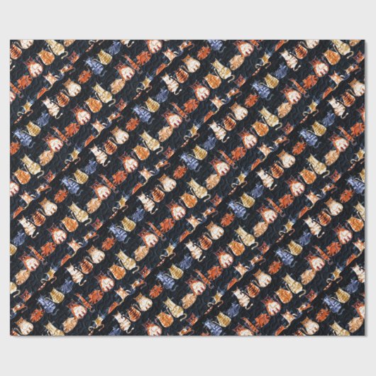 Kleurrijke grafische katten cadeaupapier (Vlak)