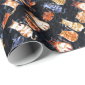 Kleurrijke grafische katten cadeaupapier (Rol Hoek)