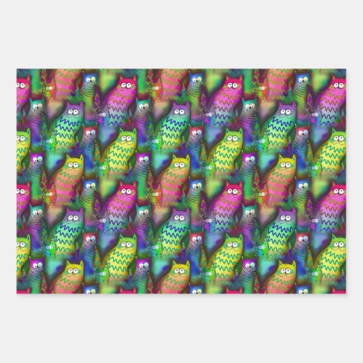 Kleurrijke Grafische Kunst Katten met Grijns 3 Gif Inpakpapier Vel (Voorkant 3)