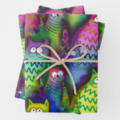 Kleurrijke Grafische Kunst Katten met Grijns 3 Gif Inpakpapier Vel (In situ)
