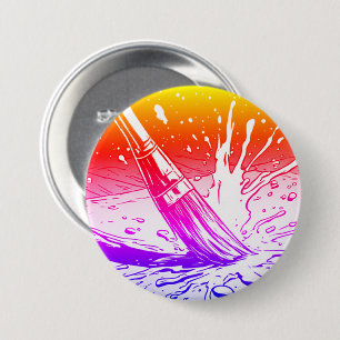 Kleurrijke Grafische Stijl Kwast Verfspat Ronde Button 7,6 Cm