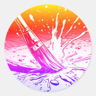 Kleurrijke Grafische Stijl Kwast Verfspat Ronde Sticker
