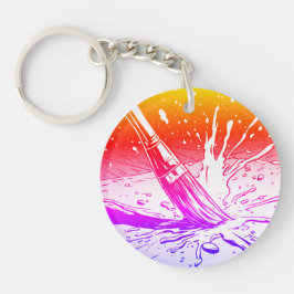 Kleurrijke Grafische Stijl Kwast Verfspat Sleutelhanger