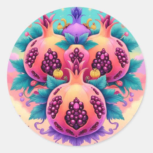 kleurrijke granaatappel ronde sticker (Voorkant)