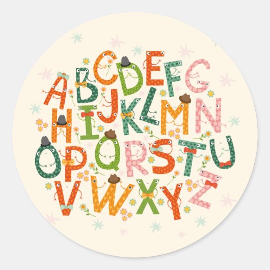 Kleurrijke grappige alfabet letters Classic Sticke Ronde Sticker (Voorkant)