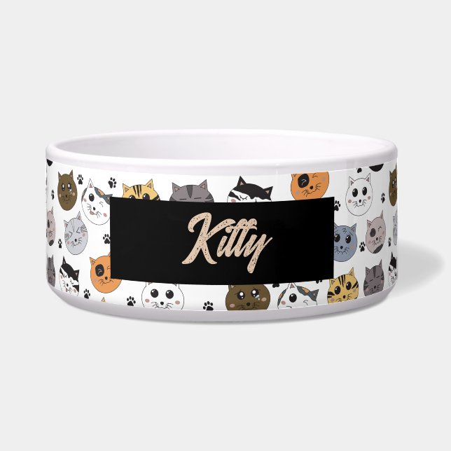 Kleurrijke Grappige Cute Katten & Poot Patroon Voerbakje (Voorkant)