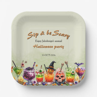 Kleurrijke Grappige Enge Cocktails Sla Halloween F Papieren Bordje