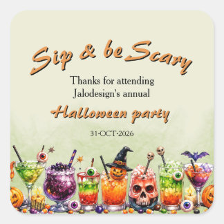 Kleurrijke Grappige Enge Cocktails Sla Halloween F Vierkante Sticker