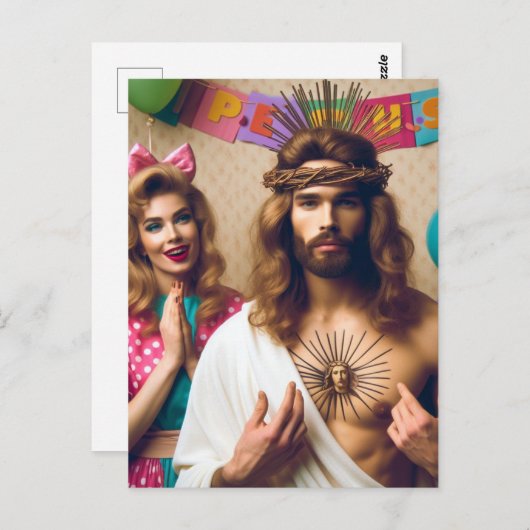 Kleurrijke Grappige Gelukkige Verjaardag Jezus Briefkaart (Voorkant / Achterkant)