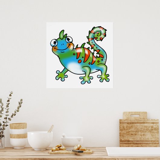 Kleurrijke grappige hagedis poster (Keuken)