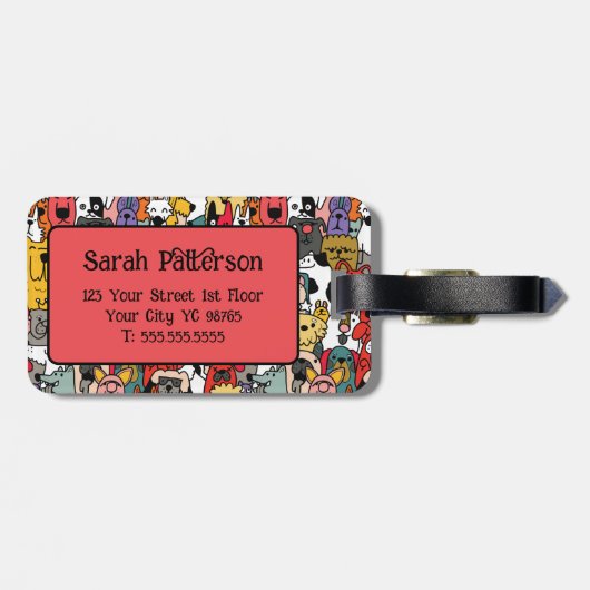 Kleurrijke Grappige Honden Bagagelabel (Achterkant horizontaal)