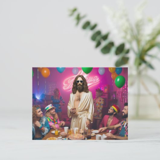 Kleurrijke Grappige Jaren 80 Verjaardag Jezus Briefkaart (Staand voorkant)