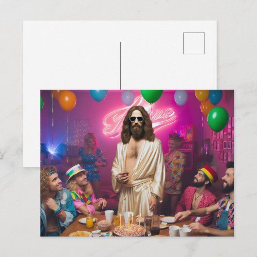 Kleurrijke Grappige Jaren 80 Verjaardag Jezus Briefkaart (Voorkant / Achterkant)
