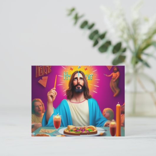 Kleurrijke Grappige Jezus op zijn Verjaardag Briefkaart (Staand voorkant)