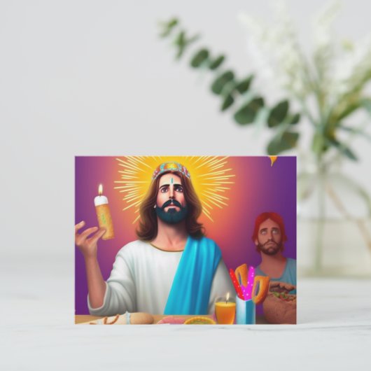 Kleurrijke grappige Jezus op zijn verjaardag Briefkaart (Staand voorkant)