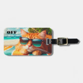 Kleurrijke Grappige Kat Tropische Zon Bagagelabel (Voorkant horizontaal)