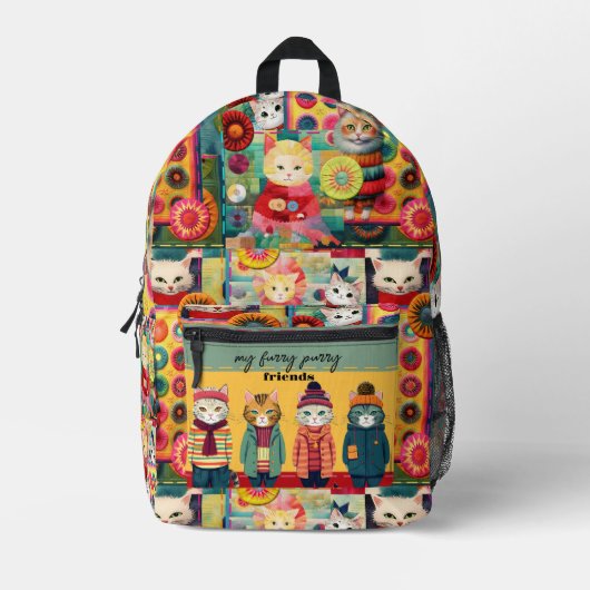 Kleurrijke Grappige Katten Quilt Patchwork Retro Bedrukte Rugzak (Voorkant)