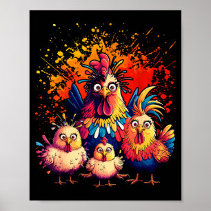 Kleurrijke Grappige Kip Kunst Poster