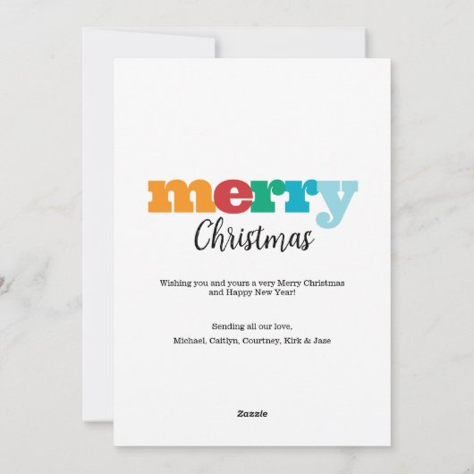 Kleurrijke grappige moderne vrolijke en heldere re feestdagenkaart (Achterkant)