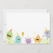 Kleurrijke grappige monster party baby shower kaart (Achterkant)