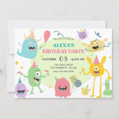 Kleurrijke grappige monster party verjaardag kaart (Voorkant)