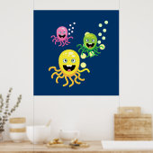 Kleurrijke grappige octopi poster (Keuken)