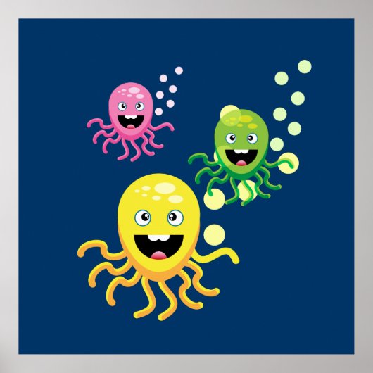 Kleurrijke grappige octopi poster (Voorkant)