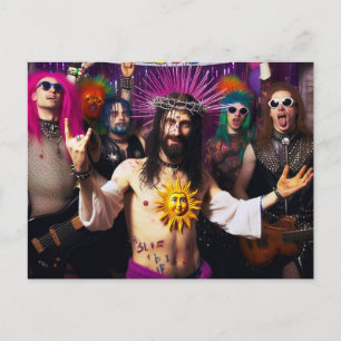 Kleurrijke Grappige Punk Rock Feest Jezus Briefkaart