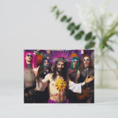 Kleurrijke Grappige Punkrock Feest Jezus Briefkaart (Staand voorkant)